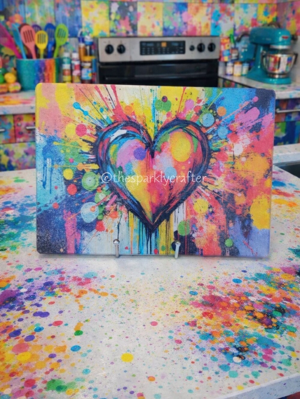 New, Never Used Colorful Heart Art Print Food safe Glass Cutting Board